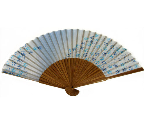 SILK FAN, PALE BLUE W/ DANDELIONS (HF-143)