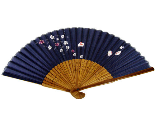 SILK FAN, BLACK W/ WHITE AND PINK BUNNIES, BROWN BAMBOO (HF-157)