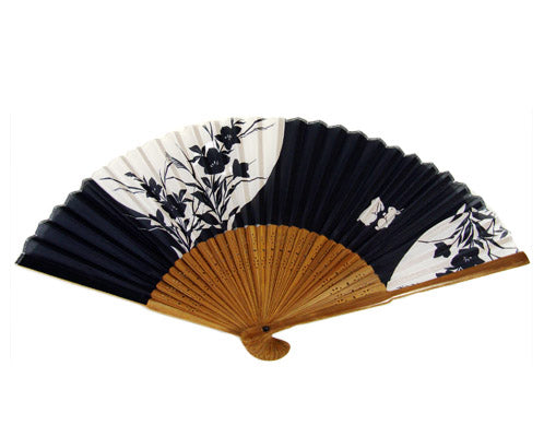 SILK FAN, BLACK W/ WHITE BUNNIES (HF-158)