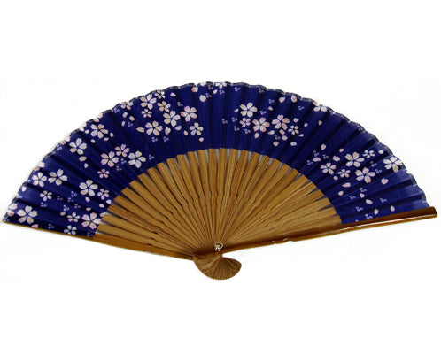 GEISHA FAN, BLU W/ PALE PINK FLOWERS (HF-165/BLU)