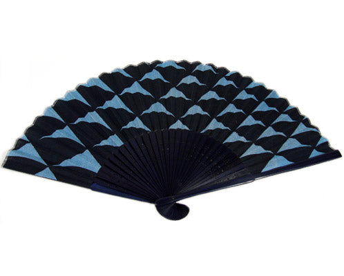 SILK FAN, BLUE DARK AND LIGHT TRIANGLES (HF-170