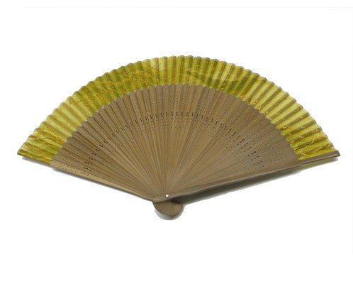 SILK FAN, GREEN W/ GOLD FLECKS (HF-171/BRN)