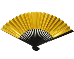 SILK FAN, GOLD PAPER W/ BLACK FRAME (HF-174)