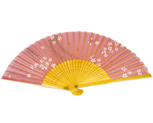 SILK FAN PINK W/ WHITE PETALS AND SILVER VINES, NATURAL BAMBOO (HF-186)