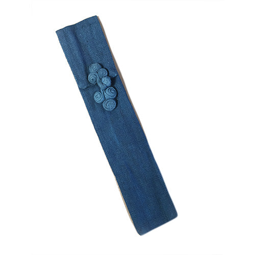 FAN BAG, BLUE LINEN,WITH CHINESE BUTTON (HF-19/BLU)