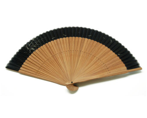 SILK FAN, BLACK GRASSES, LONG BROWN BAMBOO (HF-208)