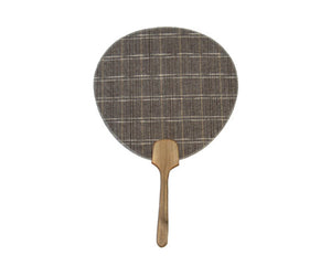 FAN, ROUND SHAPE, GRAY & WHITE PLAID (HF-213)