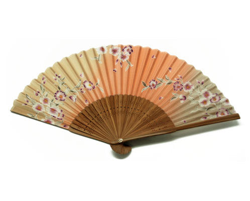 SILK FAN, GREEN BUTTERFLYS ON LONG BAMBOO FRAME. (HF-220)