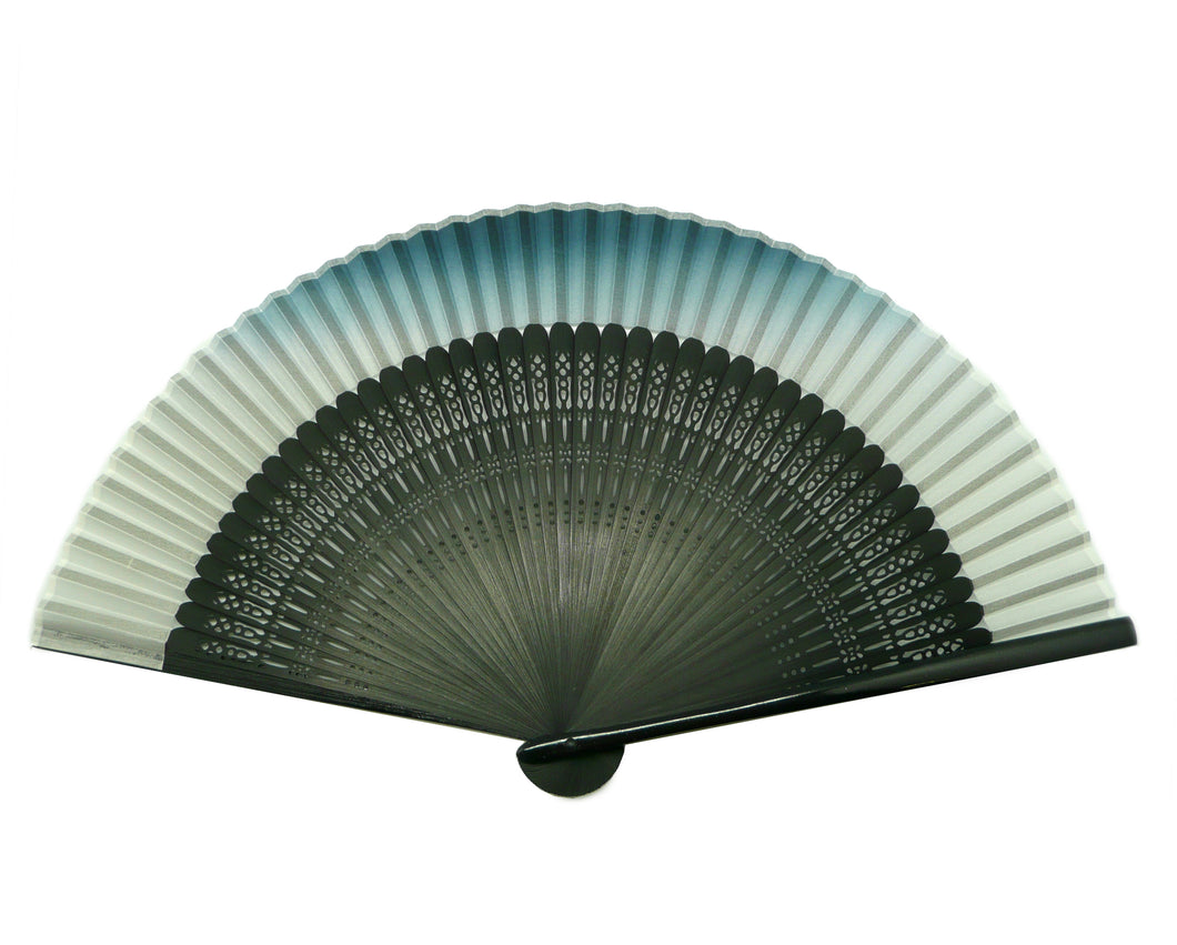 SILK FAN, BLUE SHADE ON WHITE (HF-265)