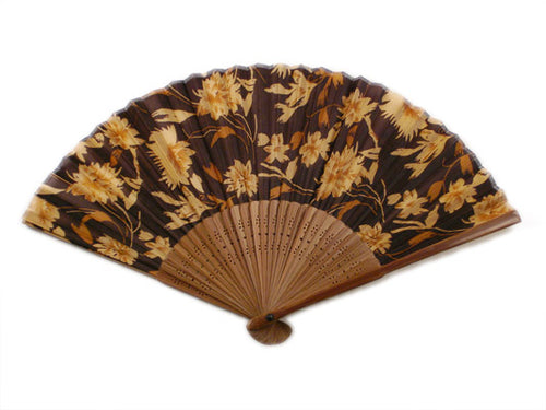 SILK FAN, BROWN WITH LIGHT BROWN FLOWERS (HF-47)