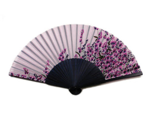 SILK FAN, VIOLETS, BLUE BAMBOO (HF-49)