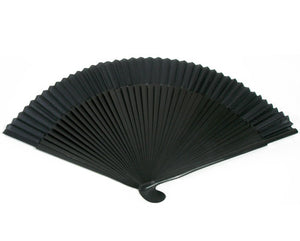 SILK FAN, ALL BLACK, LONG BAMBOO (HF-52)