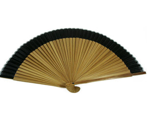 SILK FAN, BLACK SILK , LONG BROWN BAMBOO (HF-71)