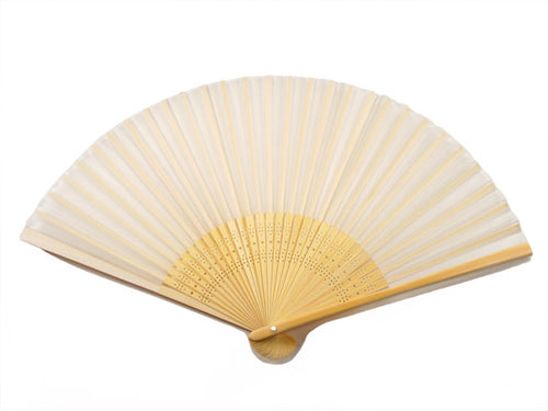 SILK FAN,WHITE SILK, WITH NATURAL BAMBOO FRAME (HF-75)