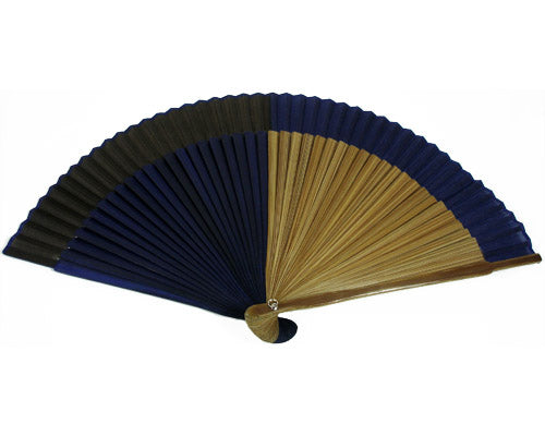 SILK FAN, BLUE AND BROWN FOUR SECTION (HF-76)