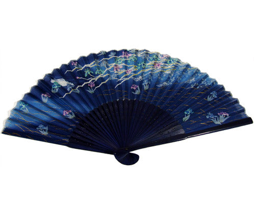 SILK FAN, BLUE SMALL FLOWERS (HF-97)
