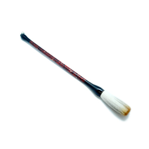 Brush, Red Lacquer W/Inlaid Shell. White Hair Outside And Badger Hair Inside, Brocade Box.#HSB126