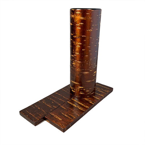 Cherry Bark,Tall Cylindrical Vase W/ 2 Cherry Bark Slats. #PT-212