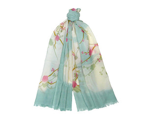 PRINTED MERINO WOOL CHERRY BLOSSOMS SHAWL