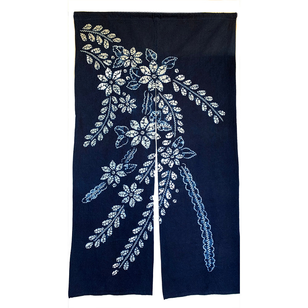 Noren, Indigo Cotton Shiburi, Flowers And Vines (#YN-121)