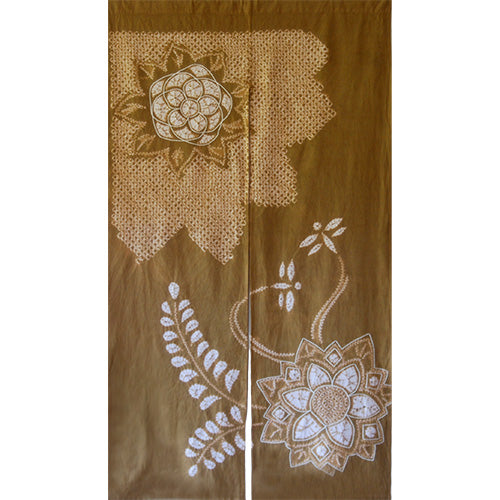 NOREN, BROWN COTTON, FLOWERS AND DRAGONFLIES W/ SASHIKO (#YN-61)